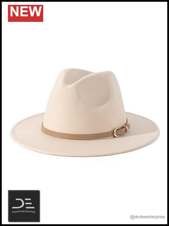 Classic Felt Fedora Wide Brim Hat with Belt Buckle, Lightweight Adjustable main image 5
